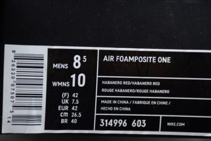 1a7300cb977015a2a4a526cbad7664026f842bec NIKE AIR FOAMPOSITE ONE HABANERO RED 314996-603 - Image 7